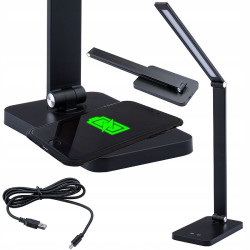 Lampa de birou LED, putere 7W, control tactil, incarcator inductiv QI, dimabil 2700-6000K, alimentare USB