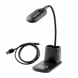 Lampa de birou LED flexibila, 30W, incarcator QI, buton tactil, 3 moduri iluminare, organizator pixuri