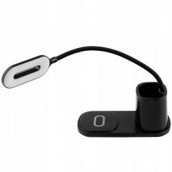 Lampa de birou LED flexibila, 30W, incarcator QI, buton tactil, 3 moduri iluminare, organizator pixuri