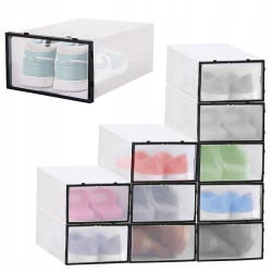 Set 10 cutii depozitare papuci, transparente, clapeta pentru inchidere, 21x31x12cm
