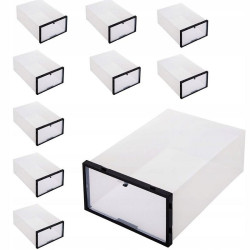 Set 10 cutii depozitare papuci, transparente, clapeta pentru inchidere, 21x31x12cm