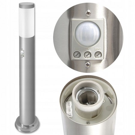 Stalp luminos, senzor de miscare PIR, LED E27, putere 40W, argintiu