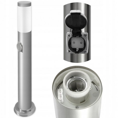 Lampa LED tip stalp, 40W, priza incorporata 230V, IP44, 65 cm, argintie