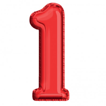Balon, folie aluminiu, cifra 1, inaltime 81 cm, rosu