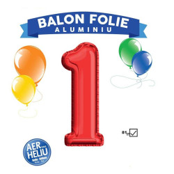Balon, folie aluminiu, cifra 1, inaltime 81 cm, rosu