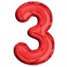 Balon cifra 3, inaltime 81 cm, folie aluminiu, rosu