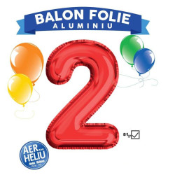 Balon cifra aniversara 2, folie aluminiu, rosu, 81 cm