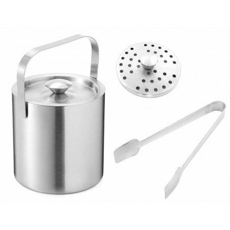 Set recipient cuburi gheata, capac, filtru, 1,3L, 23,5 x 14,5 cm, otel, argintiu