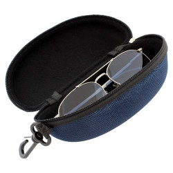 Toc ochelari de soare, suport prindere, inchidere fermoar, plastic, 17 x 8,5 cm, albastru