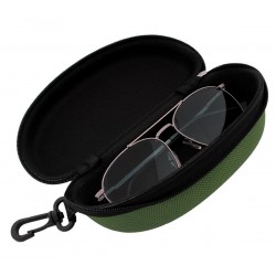 Toc depozitare ochelari de soare, inchidere fermoar, captusit, plastic, 17 x 8,5 cm, verde