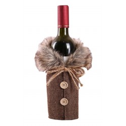 Husa sticla de vin, tip pulover, 24 x 12,5 cm, maro