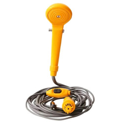 Dus portabil cu pompa, capacitate sac: 5L, filtru pompa, reglare flux apa, 60W, 12V, plastic, galben/gri