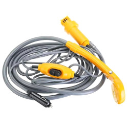 Dus portabil cu pompa, capacitate sac: 5L, filtru pompa, reglare flux apa, 60W, 12V, plastic, galben/gri