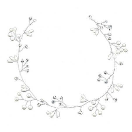 Bentita eleganta cu perle pentru par, elastica, plastic, 50 x 6 cm, argintiu