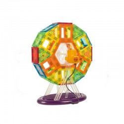 Set constructie magnetic 3D cu lumini LED, diferite forme si culori, 130 piese