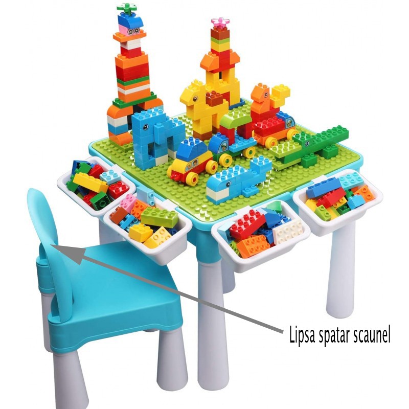Masuta blocuri constructie multifunctionala, 128 piese, 51x51x50 cm, RESIGILAT