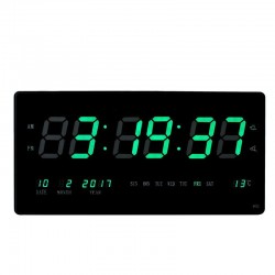 Ceas digital, afisaj LED verde, ora, calendar, temperatura, fixare perete, RESIGILAT
