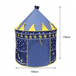 Cort tip castel pentru copii, imprimeu stele si luna, 135x105 cm, albastru