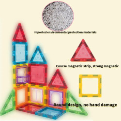 Set constructie magnetic 3D cu lumini LED, diferite forme si culori, 130 piese