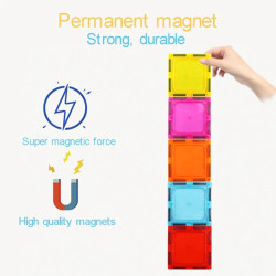 Set constructie magnetic 3D cu lumini LED, diferite forme si culori, 130 piese