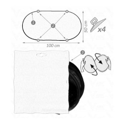 Parasolar auto, forma ovala, universal, 4 ventuze, 50x100 cm