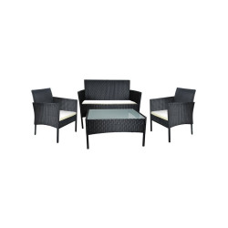 Set 4 piese mobilier gradina, fotolii, canapea, masuta cafea, perne, blat sticla, model ratan negru
