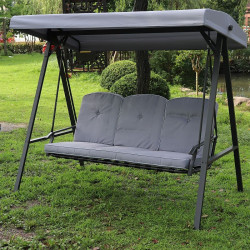 Balansoar gradina, 3 locuri, copertina impermeabila, 205x118x184 cm, gri
