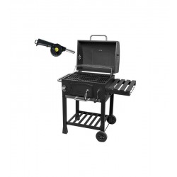 Gratar cu carbuni Maltec GrillMaster Probend, sort inclus, maner capac, capac rabatabil, suport roti, 37,5 cm, otel, negru
