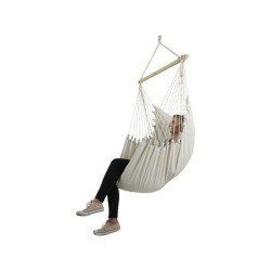 Hamac tip scaun, 100x130 cm, 2 perne, bara din lemn, bumbac bej