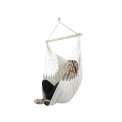 Hamac tip scaun, 100x130 cm, 2 perne, bara din lemn, bumbac bej