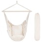 Hamac tip scaun, 100x130 cm, 2 perne, bara din lemn, bumbac bej