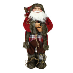 Figurina Mos Craciun cu felinar, inaltime 60cm, sac cadouri, decoratiune Craciun