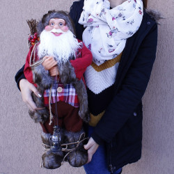 Figurina Mos Craciun cu felinar, inaltime 60cm, sac cadouri, decoratiune Craciun