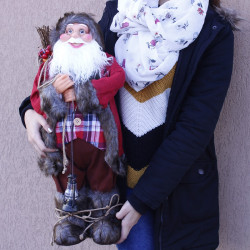Figurina Mos Craciun cu felinar, inaltime 60cm, sac cadouri, decoratiune Craciun