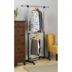 Suport umerase haine, stand incaltaminte, inaltime ajustabila 163x145x45 cm, 4 roti, otel cromat