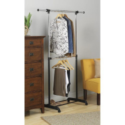Suport umerase haine, stand incaltaminte, inaltime ajustabila 163x145x45 cm, 4 roti, otel cromat