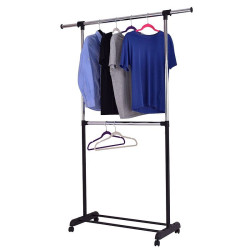 Suport umerase haine, stand incaltaminte, inaltime ajustabila 163x145x45 cm, 4 roti, otel cromat