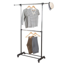 Suport umerase haine, stand incaltaminte, inaltime ajustabila 163x145x45 cm, 4 roti, otel cromat
