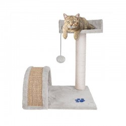 Ansamblu de joaca multifunctional pentru pisici, 2 nivele, funie sisal, inaltime 50 cm, gri