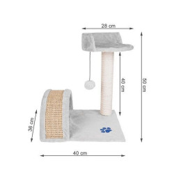 Ansamblu de joaca multifunctional pentru pisici, 2 nivele, funie sisal, inaltime 50 cm, gri