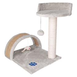 Ansamblu de joaca multifunctional pentru pisici, 2 nivele, funie sisal, inaltime 50 cm, gri