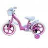 Bicicleta 12 inch, roti ajutatoare, cos cumparaturi, sistem franare V-brake, alb roz