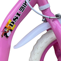 Bicicleta 12 inch, roti ajutatoare, cos cumparaturi, sistem franare V-brake, alb roz