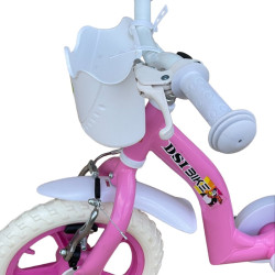 Bicicleta 12 inch, roti ajutatoare, cos cumparaturi, sistem franare V-brake, alb roz