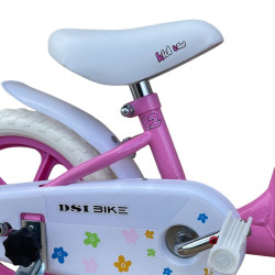 Bicicleta 12 inch, roti ajutatoare, cos cumparaturi, sistem franare V-brake, alb roz