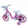 Bicicleta 12 inch, roti ajutatoare, cos cumparaturi, sistem franare V-brake, alb roz