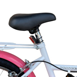Bicicleta copii, roti 16 inch, cos frontal, portbagaj, frane V-Brake, cric, alb roz
