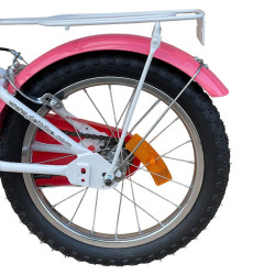 Bicicleta copii, roti 16 inch, cos frontal, portbagaj, frane V-Brake, cric, alb roz