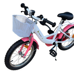 Bicicleta copii, roti 16 inch, cos frontal, portbagaj, frane V-Brake, cric, alb roz