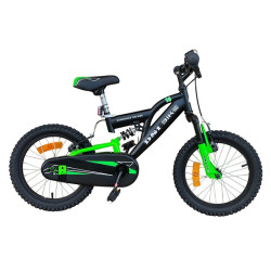 Bicicleta MTB 16 inch, suspensii, aparatoare lant, sistem franare V-Brake, negru verde